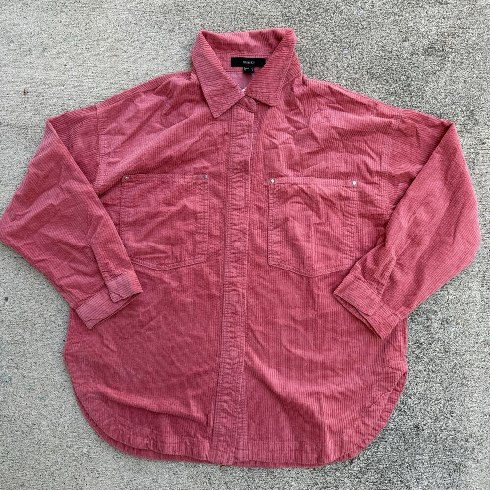 Forever 21 Shacket Corduroy Womens Small Pink Oversized Shirt Jacket